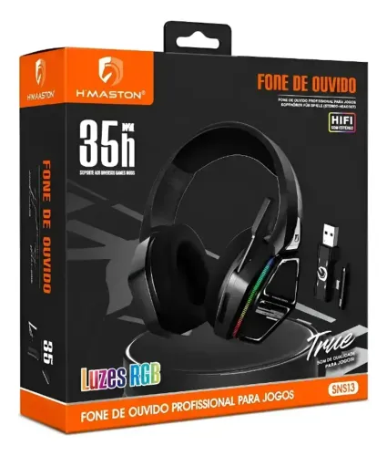Headset Gamer Sem Fio H'maston SNS13 RGB | USB + Tipo-C | 35h Bateria - Fones de Ouvido
