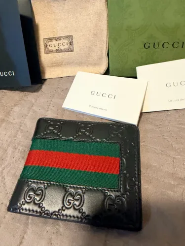 Carteira Gucci Original Signature Web Couro Preto