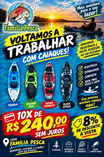 Venda de caiaques!!! LOJA FAMILIA PESCA!