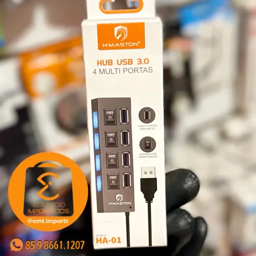 HUB com fio USB 4 Portas 3.0 Interruptor, Alta Velocidade