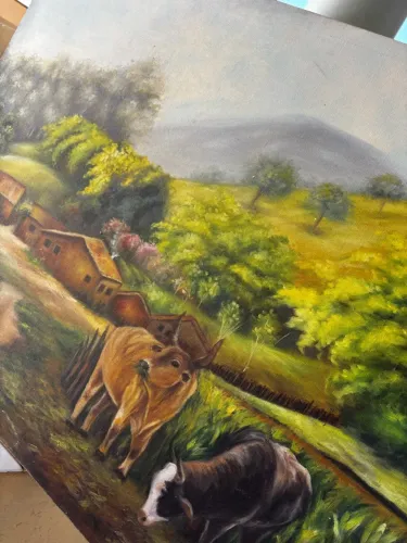 Quadro Fazenda Antiga Pintado a Óleo