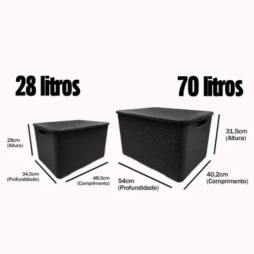 Kit 2 Caixas Organizadoras Rattan 70L + 28L com Tampa