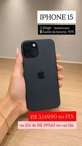 iPhone 15 - 256GB - Americano - 90% - Novíssimo