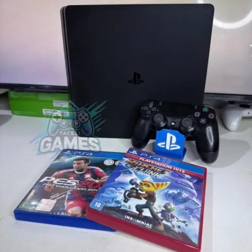 PS4 SLIM + Garantia! Com 1 controle e jogos. @taceligames *LOJA*