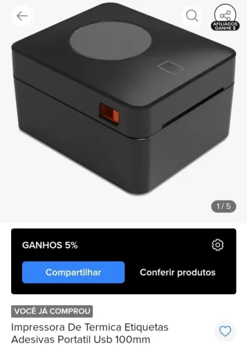 Impressora térmica etiqueta