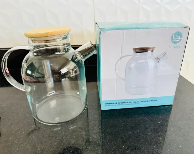 Chaleira de vidro com tampa de bambu jarra bule Infusor 1,8L Lehavi