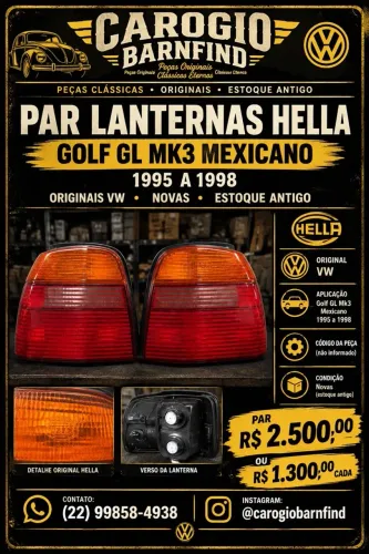 Par Lanternas Hella Golf Mk3 Mexicano 95 a 98 Originais Vw Novas Estoque Antigo
