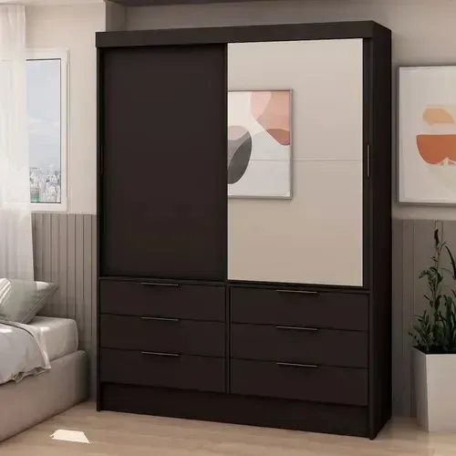 (FRETE GRÁTIS) Guarda Roupa Berna com Espelho Preto