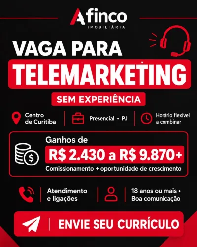 Vaga de Telemarketing Sem Experiência | Centro de Curitiba