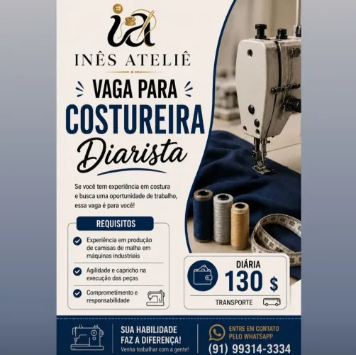 VAGA PARA COSTUREIRA DIARISTA