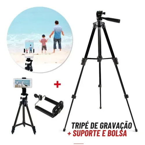 Tripé Profissional Ajustável até 102cm com Suporte para Celular e Bolsa - SNF07