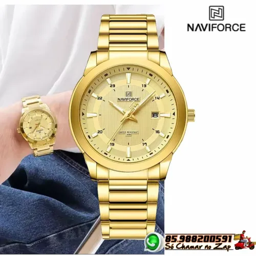 Relógio Quartzo Dourado NAVIFORCE combina design moderno
