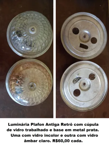 Luminária Plafon Antiga Retrô em Vidro Trabalhado