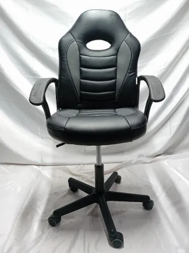 Cadeira Gamer Infantil em Couro PU Preta com Cinza