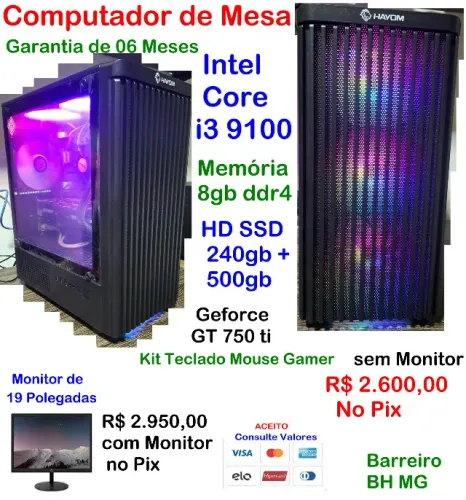 Computador de mesa desktop intel i3 casa empresa comercio loja auto industria escola game