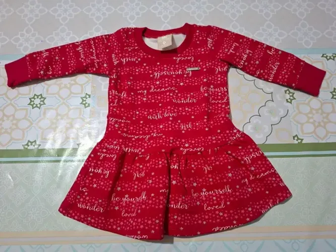Vestido Infantil Novo Flanelado manga comprida 3 a 6 meses Vermelho