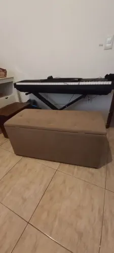 Baú Puff Estofado Cinza Retangular