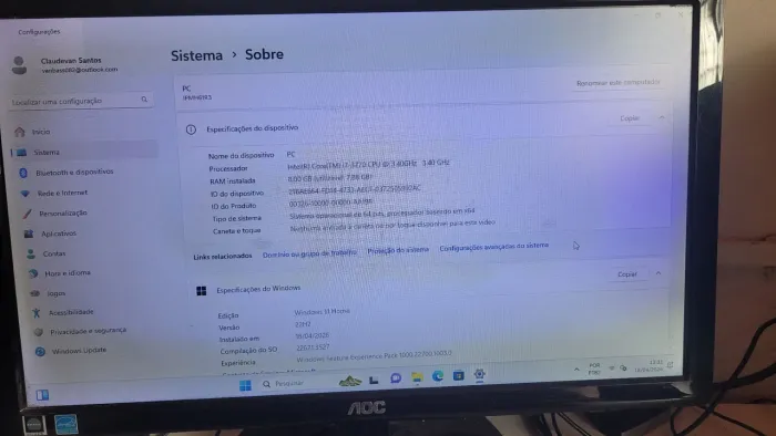 PC de Mesa com processador Intel core I7 terceira geração, 8GB de memória ram, SSD e HD 