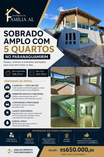 Sobrado com 5 quartos - Aceita troca por apartamento