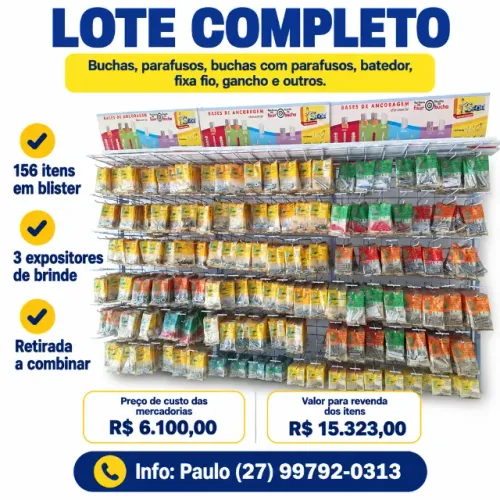 Lote 156 Itens Blister Buchas Parafusos Ganchos + 3 Expositores