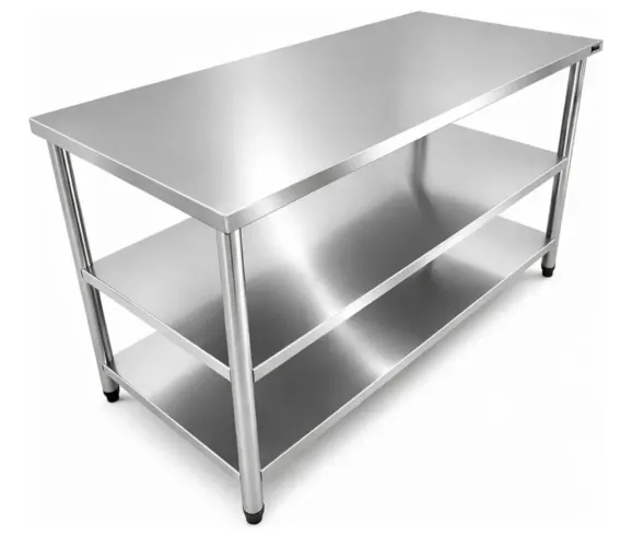 Mesa Inox 190x60 Bancada Estante 2 Prateleiras