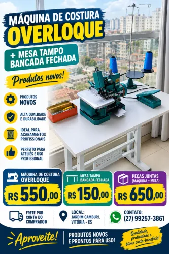 {Máquina de costura (Overloque) + Mesa Tampo Bancada}