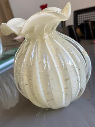 Vaso Em Cristal Murano Pérola  São Marcos. 