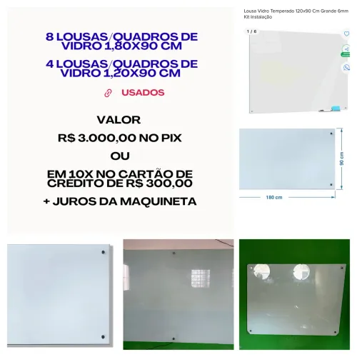 8 LOUSAS/QUADROS DE VIDRO 1,80x90cm E 4 LOUSAS/QUADROS DE VIDRO 1,20x90cm