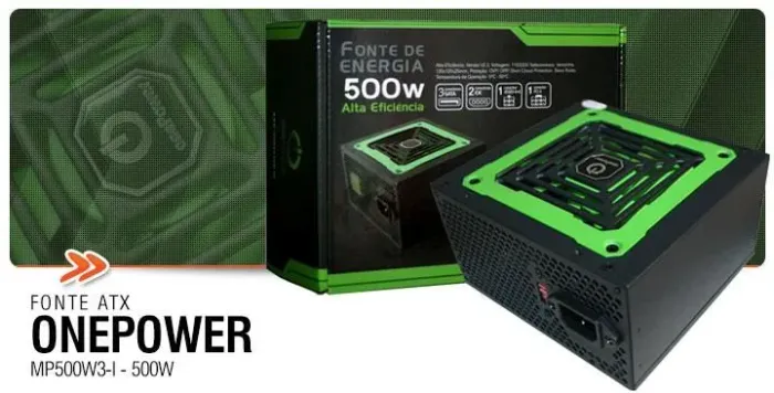 Fonte MP500W3-l, 500W, ATX V2.3, Preto com Verde - OnePower