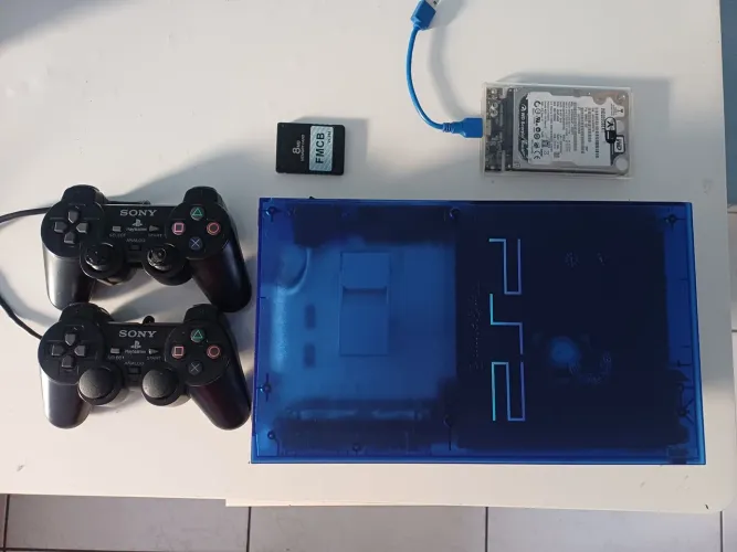 PS2 Fat Ocean Blue + Acessórios Originais