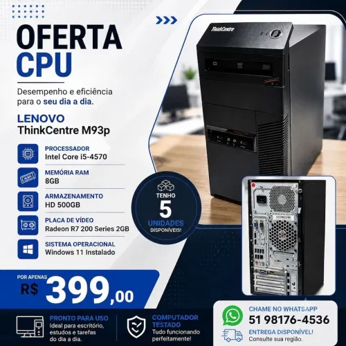 OFERTA IMPERDÍVEL: CPU Lenovo i5 / 8GB / HD 500GB / Windows 11