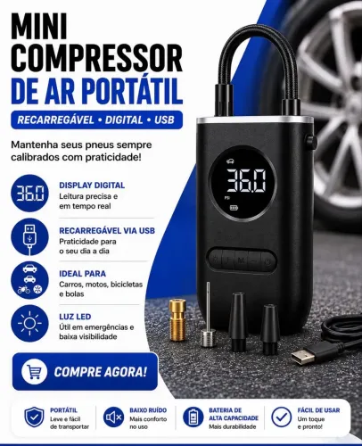 Mini Compressor De Ar Portatil Recarregavél Calibrador
