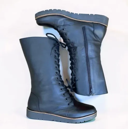 bota feminina de couro sintético marca rafaela cor preta tamanho 37
