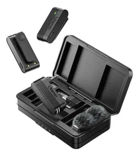 Microfone Ulanzi A100 Lapela Sem Fio Sony Canon iPhone 15 Cor Preto