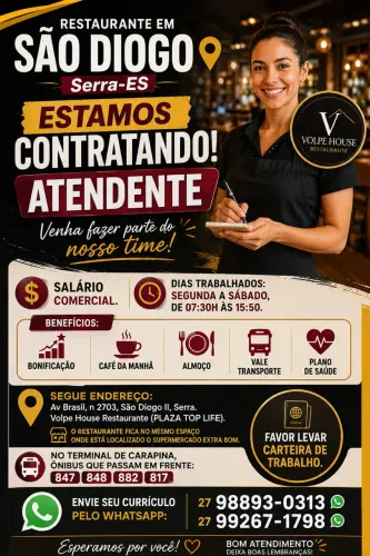 Vaga de atendimento em restaurante