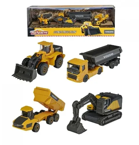 Giftpack Kit 4 Miniaturas Volvo Construção Caminhão Escavadeira Trator 1:64 Majorette