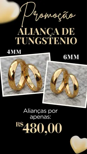 Alianças em Tungstênio, aço nobre igual a Ouro, não descasca, não risca, não mancha
