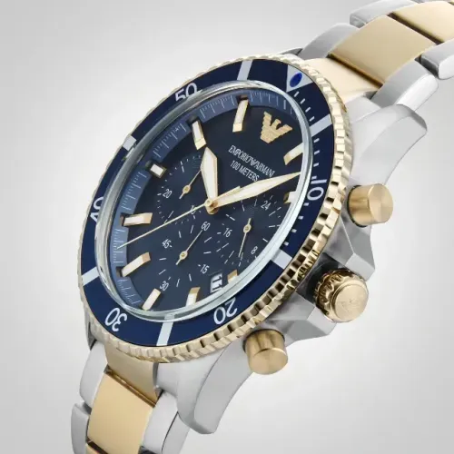 Relógio Emporio Armani Masculino Ar11362 Azul-marinho Correia Dourado Bisel Azul Fundo Azu