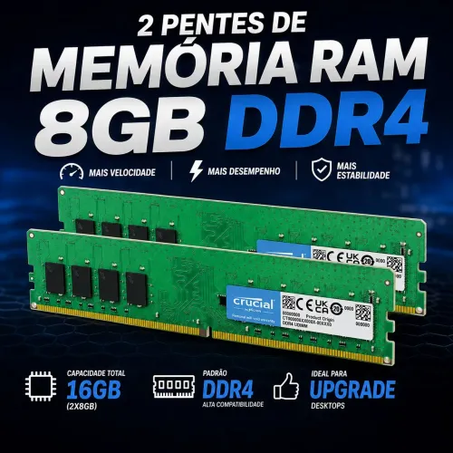 Kit 16GB (2x8GB) Memória RAM DDR4 Crucial