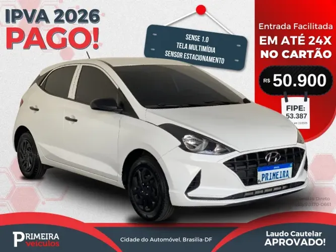 Hyundai HB20 Sense 1.0 2019/20 - Completo com Tela Multimídia e Sensor de Estacionamento