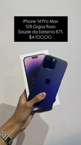iPhone 14 Pro Max Roxo / 128GB / Saúde de Bateria: 87% / Original / loja física / $4.100,0