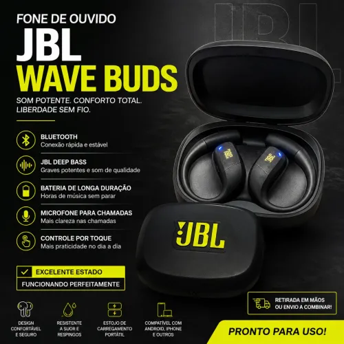 Fone de Ouvido Bluetooth JBL Wave Buds - Preto
