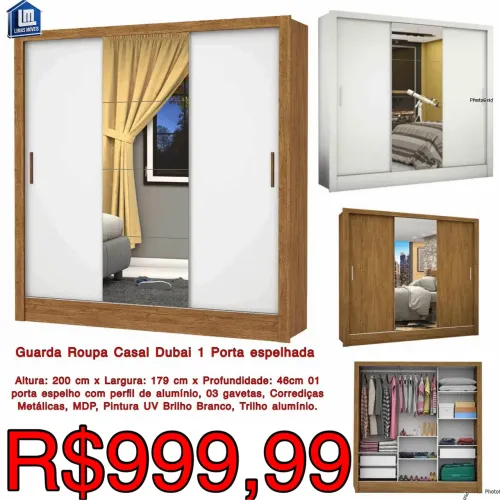 GUARDA ROUPA CASAL DUBAI 1 PORTA ESPELHADA
