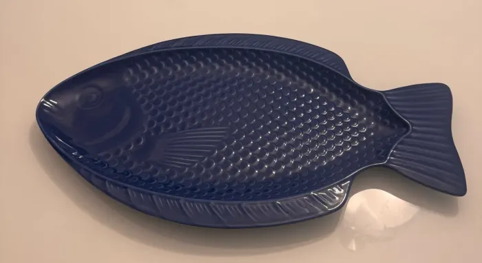 Travessa Peixe Porto Brasil Azul Grande 54cm Sem Avaria