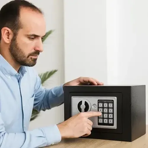 Cofre Eletrônico em Aço com Chave e Senha para Dinheiro e Joias 23cm Novo
