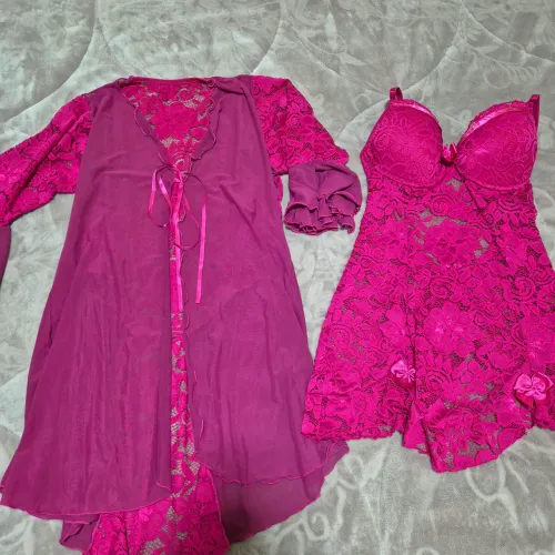 Conjunto Lingerie (Camisola e Robe) Rosa M