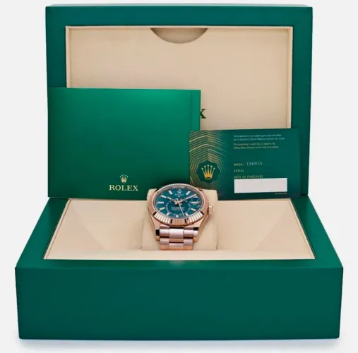 Relógio Rolex Sky-Dweller mostrador azul ouro rosa Sunburst 42mm Super C
