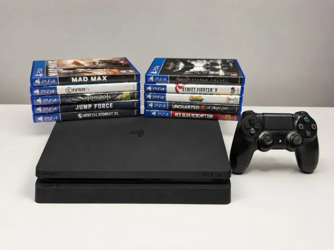 ? PlayStation 4 Slim + 11 Jogos + 2 Controle Original. valor negociável