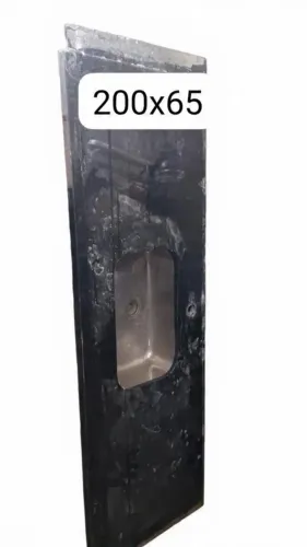 Pia de Cozinha em Mármore Preto 2,00m com Cuba Inox Inclusa - Pronta Entrega