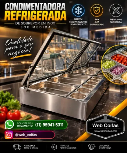 Pizzarola, Condimentadora de Sobrepor em aço Inox, com cubas GNs, secas ou refrigeradas